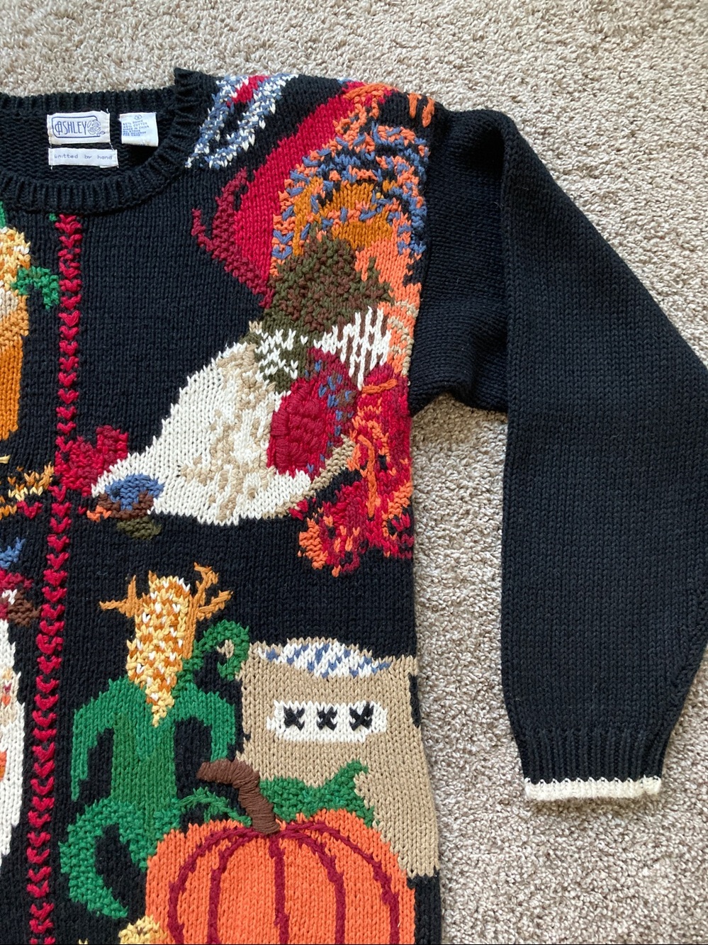 Vintage 90s Farm Animal Pumpkin Chicken Autumn Fall Harvest Sweater Ashley sz S - Picture 4 of 12